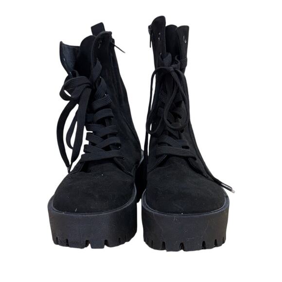 Rouge Size 7 Black Women's Combat Ankle Boot Shoes Faux Suede - Picture 9 of 15